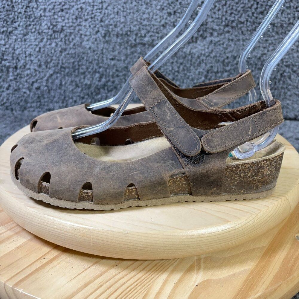 Bionatura Mary Jane Sandals Womens Size 7.5 Distressed Leather Cork Wedge Heel